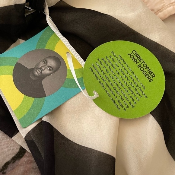 NWT CHRISTOPHER JOHN ROGERS Black White Stripe Chevron Midi Dress, Size 10 - Picture 10 of 10